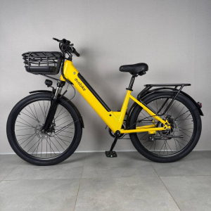 EVOBIKE Vivo N1 600W 48V 13Ah — электровелосипед 26" с LED-дисплеем и корзиной, жёлтого цвета