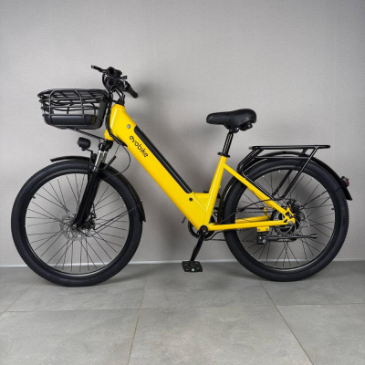 EVOBIKE Vivo N1 600W 48V 13Ah — електровелосипед 26" з LED-дисплеєм і кошиком, жовтого кольору