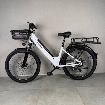 EVOBIKE Vivo N1 600W 48V 13Ah — електровелосипед 26" з LED-дисплеєм і кошиком, білого кольору