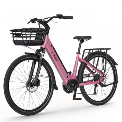 EVOBIKE Vivo N1 600W 48V 13Ah — електровелосипед 26" з LED-дисплеєм і кошиком, рожевого кольору