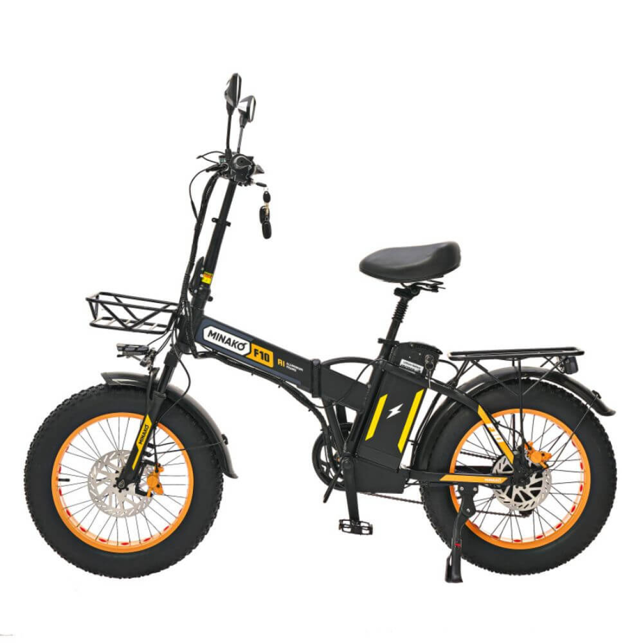 MINAKO F10 Max 1200W 48V 30Ah — складаний електровелосипед з широкими шинами 20×4 жовтий, Фото 2